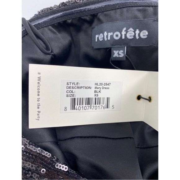 Retrofete Black Mary Sequins Spaghetti Strap Faux Wrap Dress - Picture 6 of 11